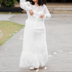 Ivory White Lace Flower Girl Dress Long Sleeve